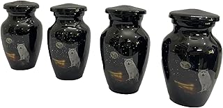 HLC URNS Keepsake Urn Set of 4 â€“ White Wolf Night Full Moon Urn Set of 4 Keepsake Cremation Urn for Human Ashes with Velvet Box & 4 Velvet Bag-Mini Keepsake Urn - Affordable Keepsake Urn (3 cu.in)