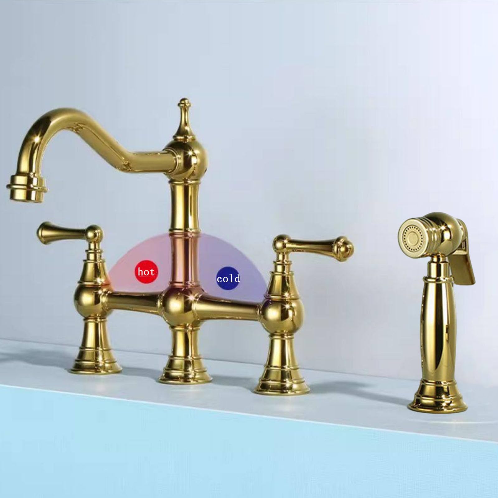 Vintage Bridge Kitchen Sink Mixer Tap z ręcznym pistoletem natryskowym