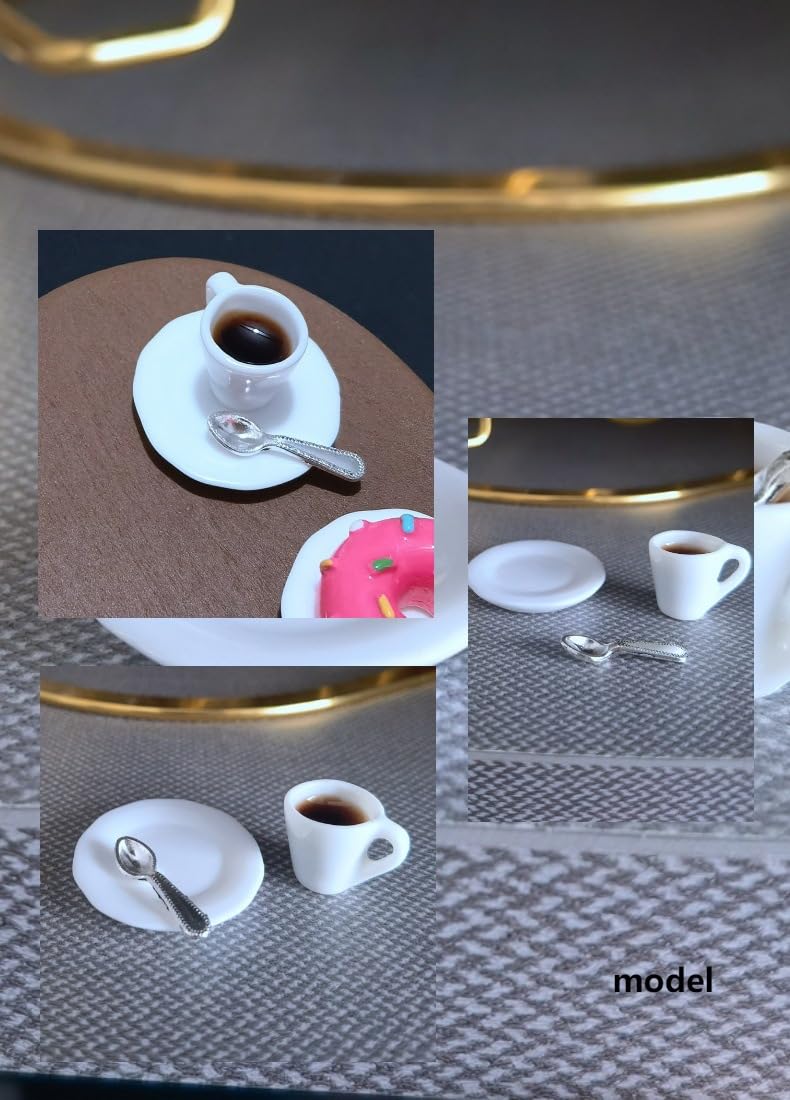 Taza de café en miniatura a escala 1:12 con cuchara, accesorio de escena de casa de muñecas para mesa de verano, exhibición de escritorio, taza de resina realista para decoración pequeña temática de 7