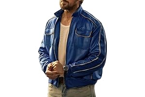 Men's Blue Leather Jacket Inspired by Ryan Gosling