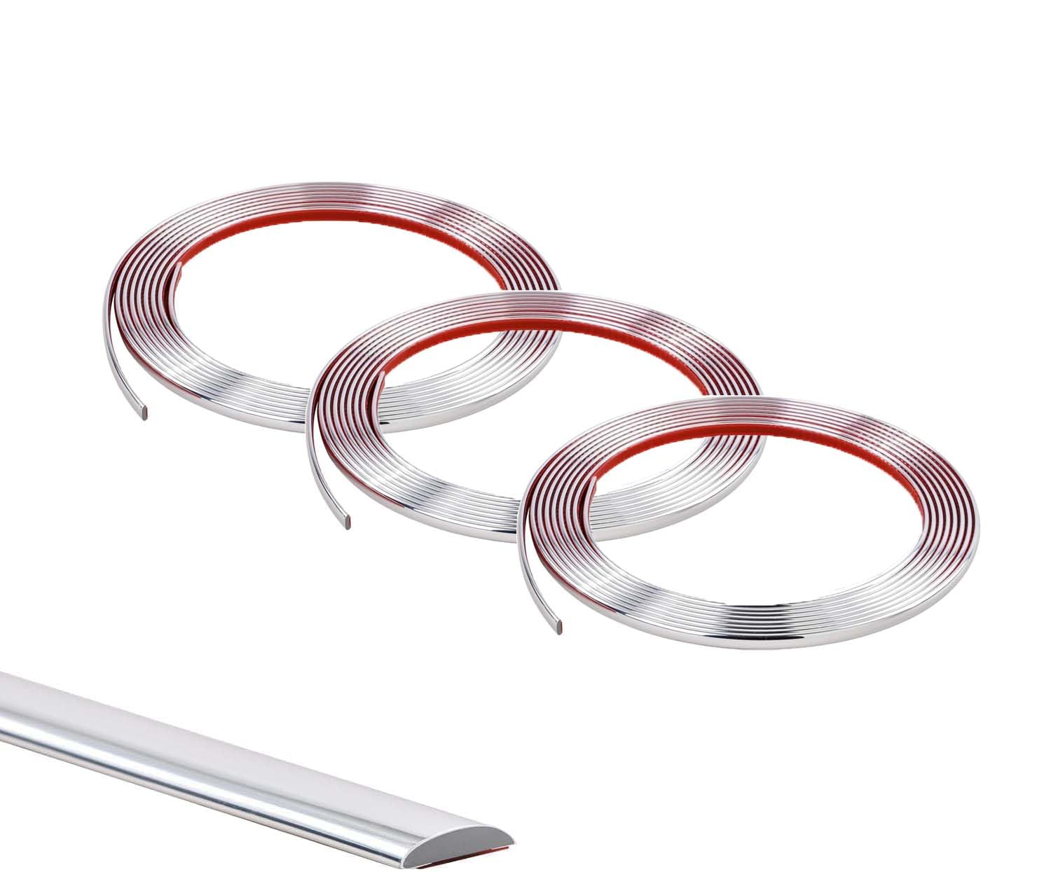 15M(3 Rolls*5M) Silver Flexible Moulding Trim,Self-Adhesive Decorative Edging Strip for Tile,Wall,Mirror, Ceiling,Floor,Panel,Cabinet,Peel and Stick PVC Mirrior Frame Trim,12MM