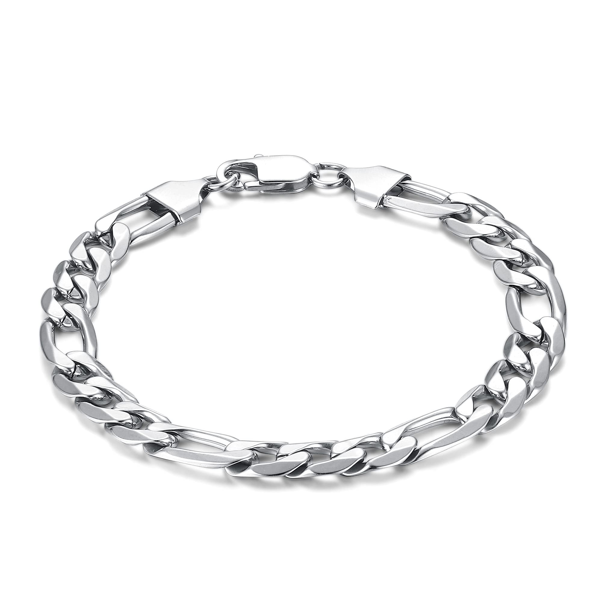 CASSIECA Pulseras para Hombre de Acero Inoxidable Cubano Figaro Cadenas para Hombres Mujer 5mm/9mm Pulseras de Joyería de Moda para HipHop Rapper Regalos de Cumpleaños con Caja de Regalo