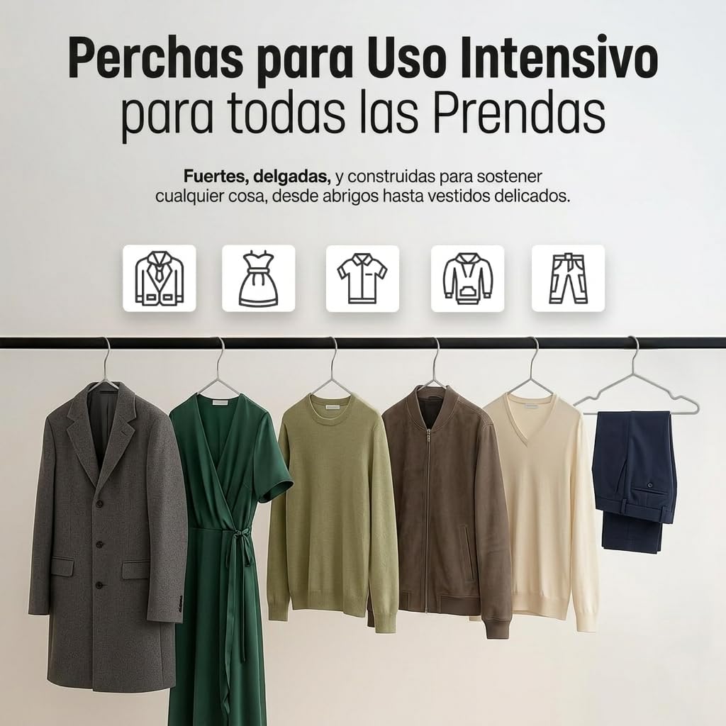 Perchas de Acero Inoxidable 42 cm, Pack de 50 Grosor 4 mm, Perchas de Metal Cromado Antideslizantes, Resistentes y Antioxidantes, Diseño en V Ahorra Espacio para Camisas, Chaquetas y Pantalones
