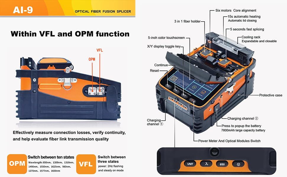 SM&MM Six Motor Core Alignment Fiber Fusion Splicer Automatic FTTH Fiber Optical Welding Splicing 5S Heating 15S (Ai-9) - Image 5