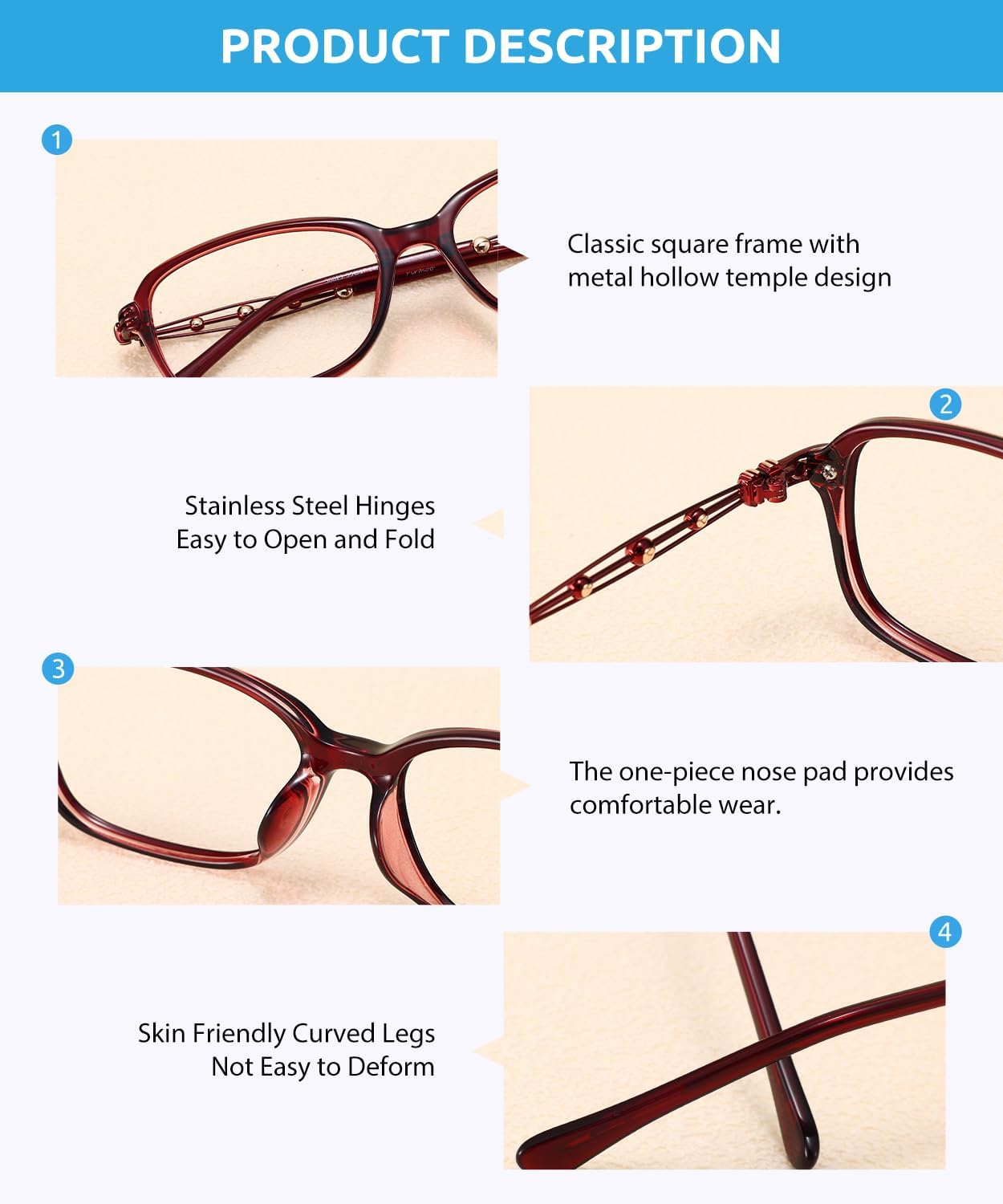 Firmoo Rectangle Blue Light Glasses for Women, Lightweight Metal Blue Light Blocking Glasses for Computer, S8823