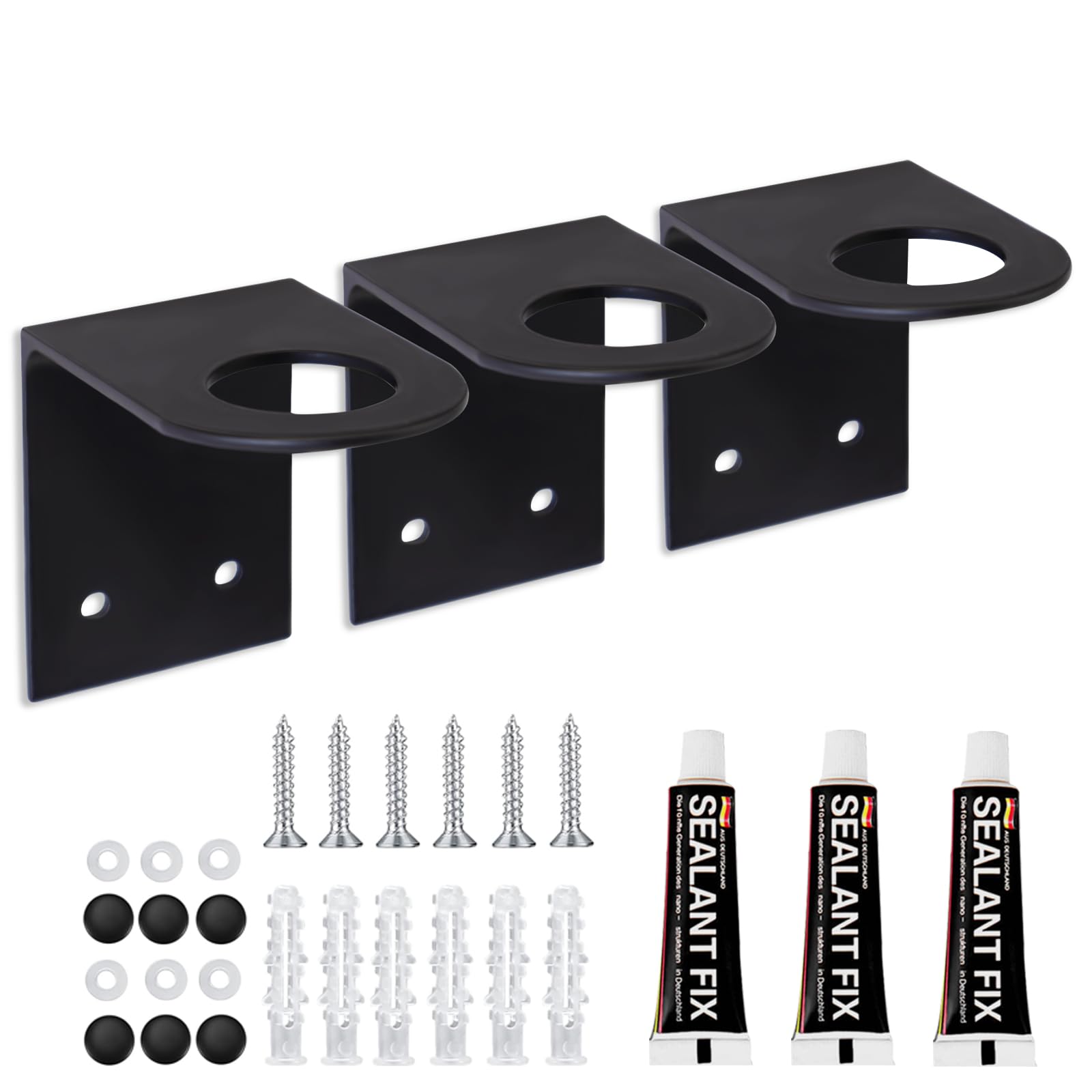 Roselsee - Dispensador de jabón (3 unidades, acero inoxidable, autoadhesivo, diámetro interior de 27 mm, accesorios de baño con adhesivo negro para cocina, baño, loción)