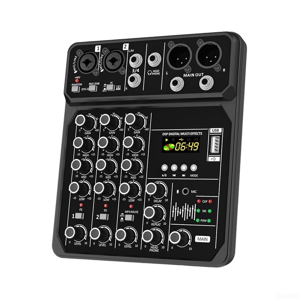 Console di mixaggio a 4 canali con riproduzione MP3 da 48 V per esibizioni all'aperto Musica Canto Mixer portatile