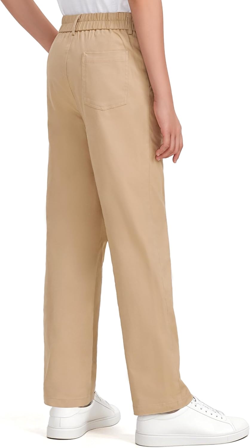 KEREDA Boys Flat Front Dress Pants School Uniform Pants Twill Elastic Waist with Zip Button - Image 5