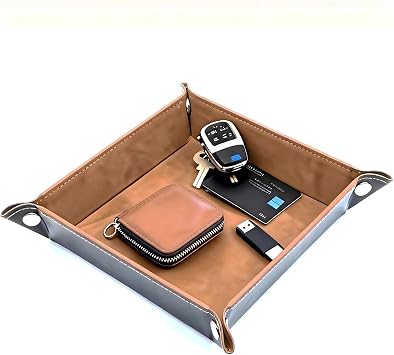 Valet Tray 5.5" Square Desktop Storage Organizer - Catch All Tray for Men & Women, Nightstand/Entryway/Desk/Dresser Top | Jewelry & EDC Holder for Watches, Keys, Wallet, Coins, Glasses