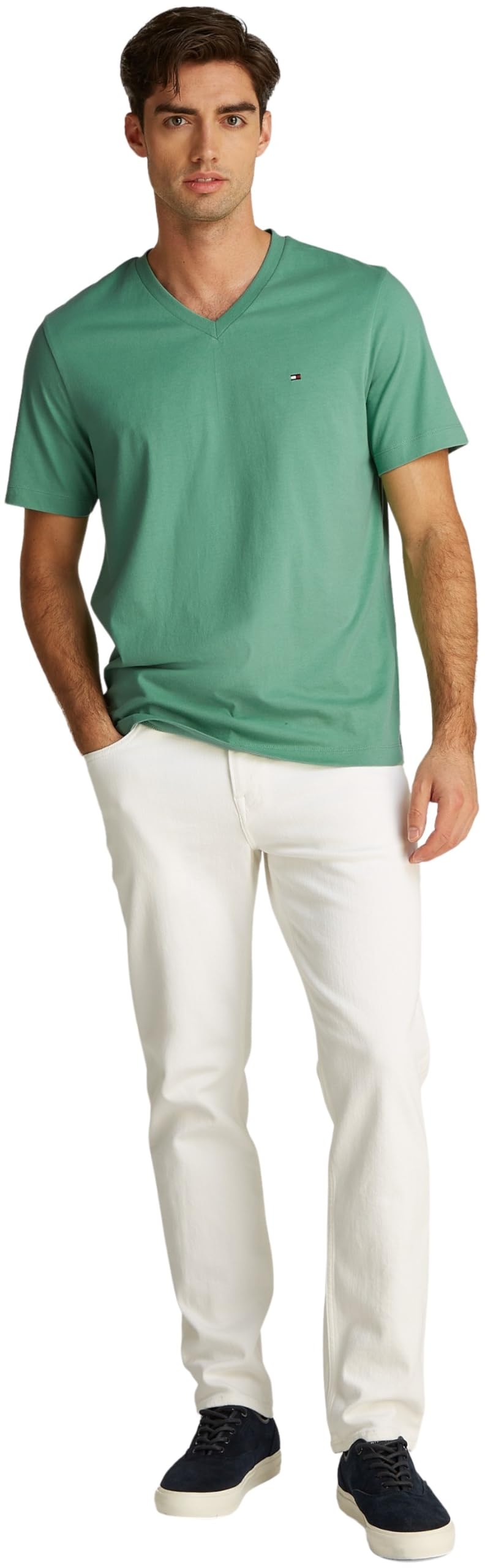 Tommy Hilfiger T-Shirt Manches Courtes Homme Essential Tee avec Col en V