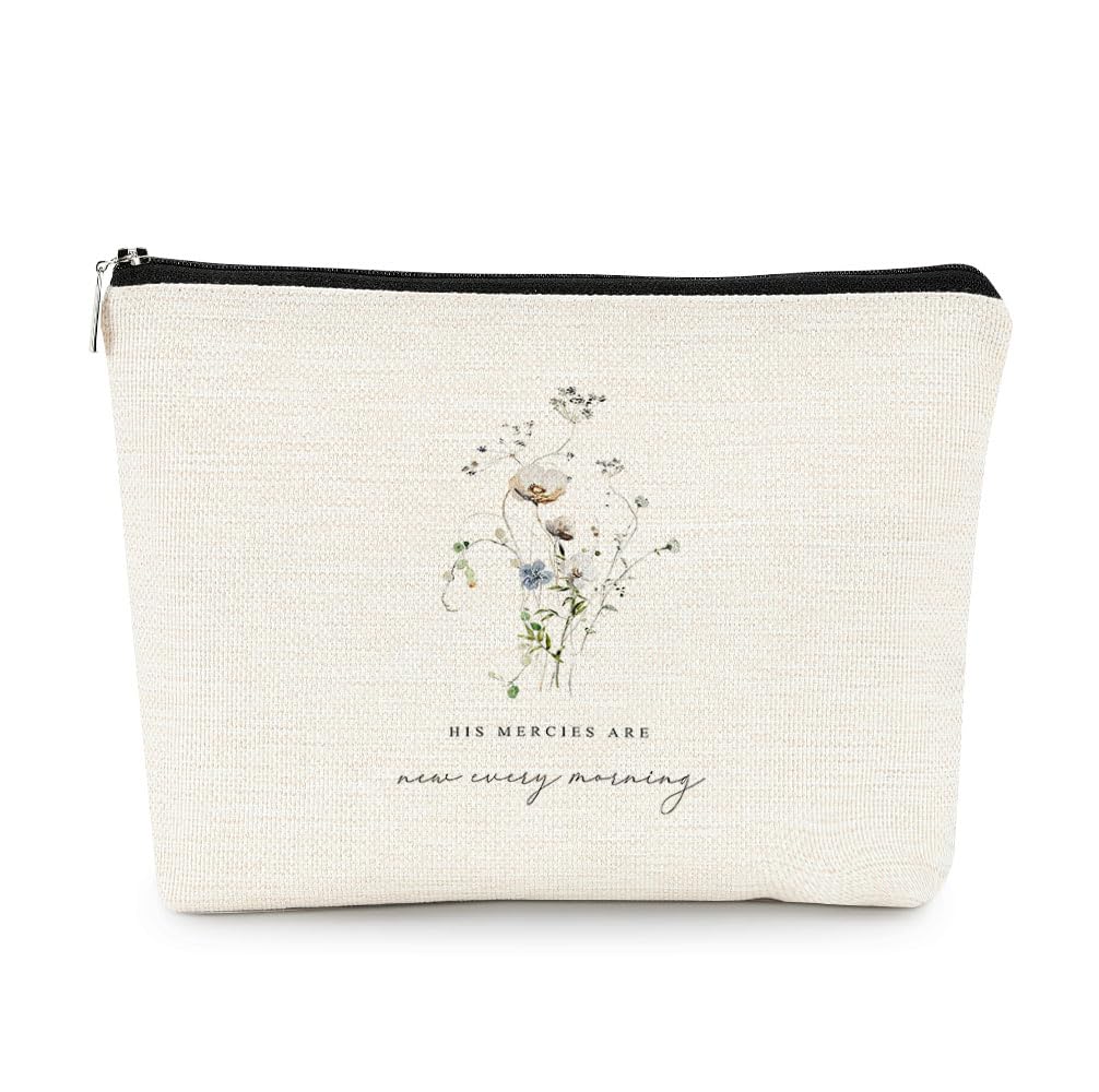 EXUQO Bible Makeup Bag,Christian Scripture Cosmetic Pouch Gifts for Women Girls,His Mercies are New Every Morning Small Makeup Bag