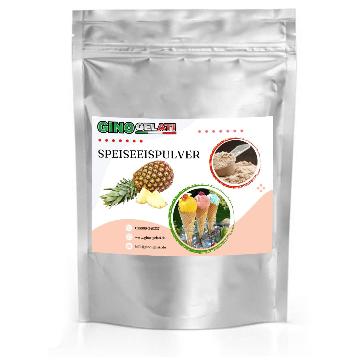 Gino Gelati fruchtiges Eis Speiseeis Pulver, verschiedene Geschmackssorten, schnelle und einfache Zubereitung, für Gastronomie und private Küche, Made in Germany (10 Kg, Ananas)
