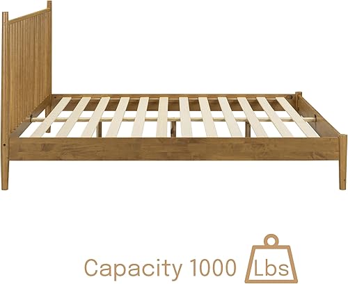 Miniatura 6 de NTC Inno - Bastidor de cama de madera con cabecero, base de roble sólido y goma con listones silenciosos y soportes centrales de madera, capacidad