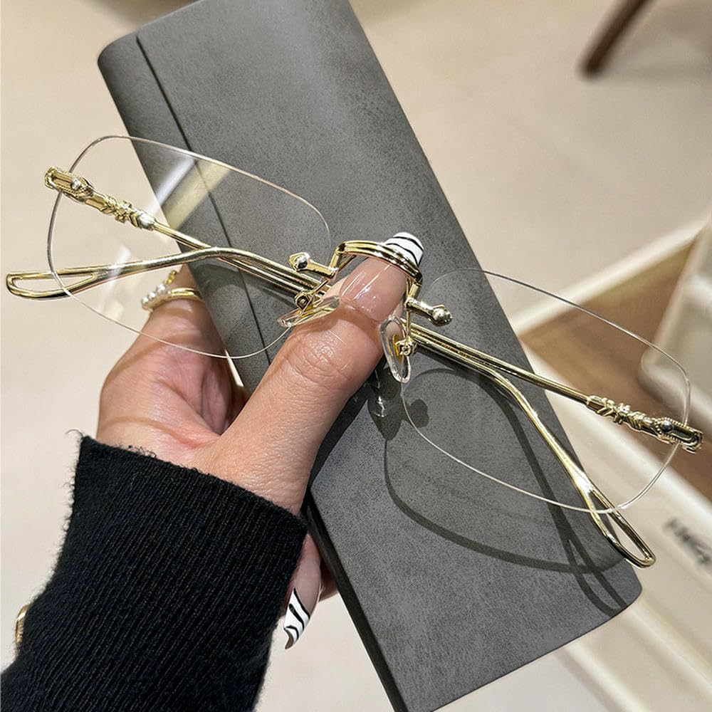 ZBDZSW Okulary przeciw niebieskiemu światłu Bezramkowe wielokątne przezroczyste okulary Wysokiej klasy metalowe retro, okulary optyczne blokujące niebieskie światło