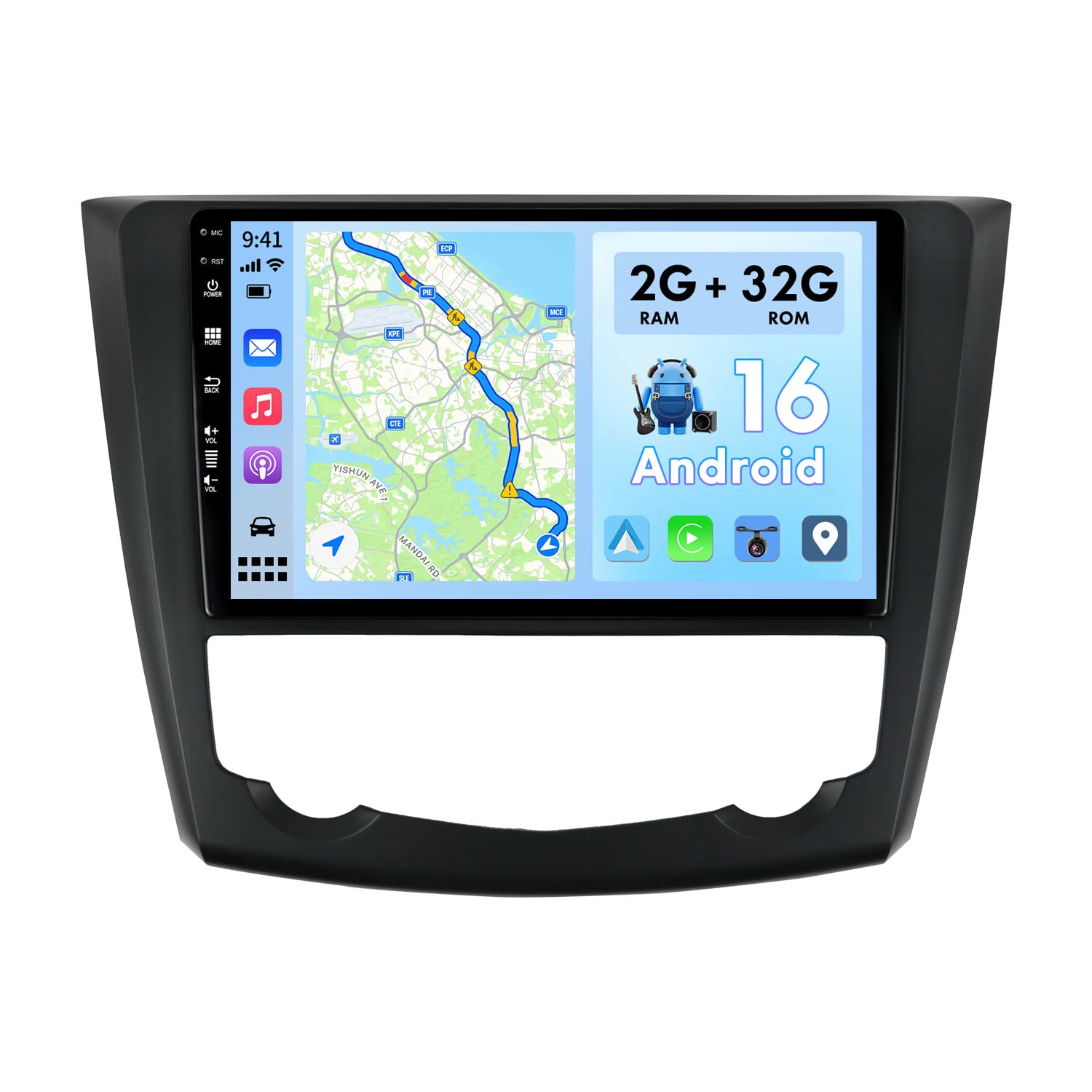 Autoradio pour Renault Kadjar 2015-2019 Android 16 avec caméra Carplay Android Auto | 9 Pouces IPS | 2G+32G | Prise en Charge Dab/WiFi/BT5.0/USB/MirrorLink/SWC/FM/RDS Double Din