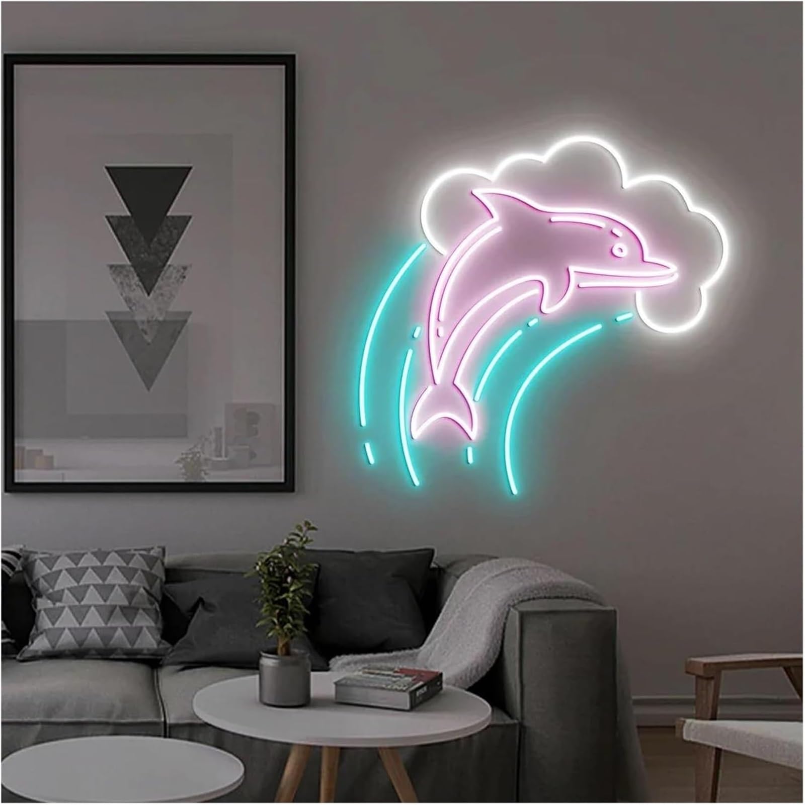 neon Lights Sign Soothing Ambiance Dolphin Neon Sign Lamp in for Wave Powered by, Adjustable Brightness, Lights(F)
