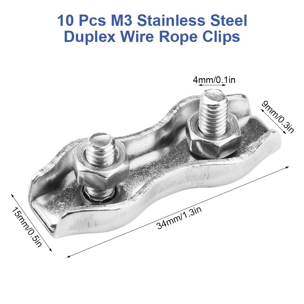 M3 Duplex Seilklemmen 10 Stück - 304 Edelstahl Drahtseilklemmen Für 3mm Stahlseil