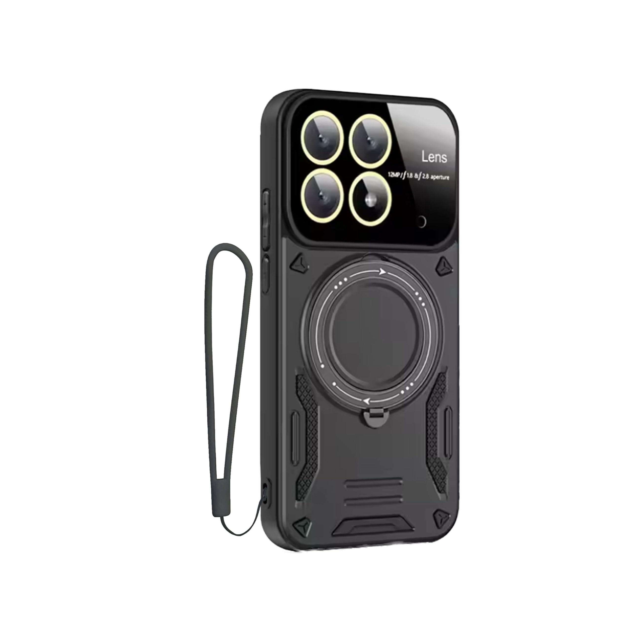 Military Grade Phone Xiaomi 14T Pro Kikstand Camera Protection ShockProof Cover,Drop Protection Strap Silicone Case Lens Protection Hybrid(Black, Xiaomi14TPro Without Glass)