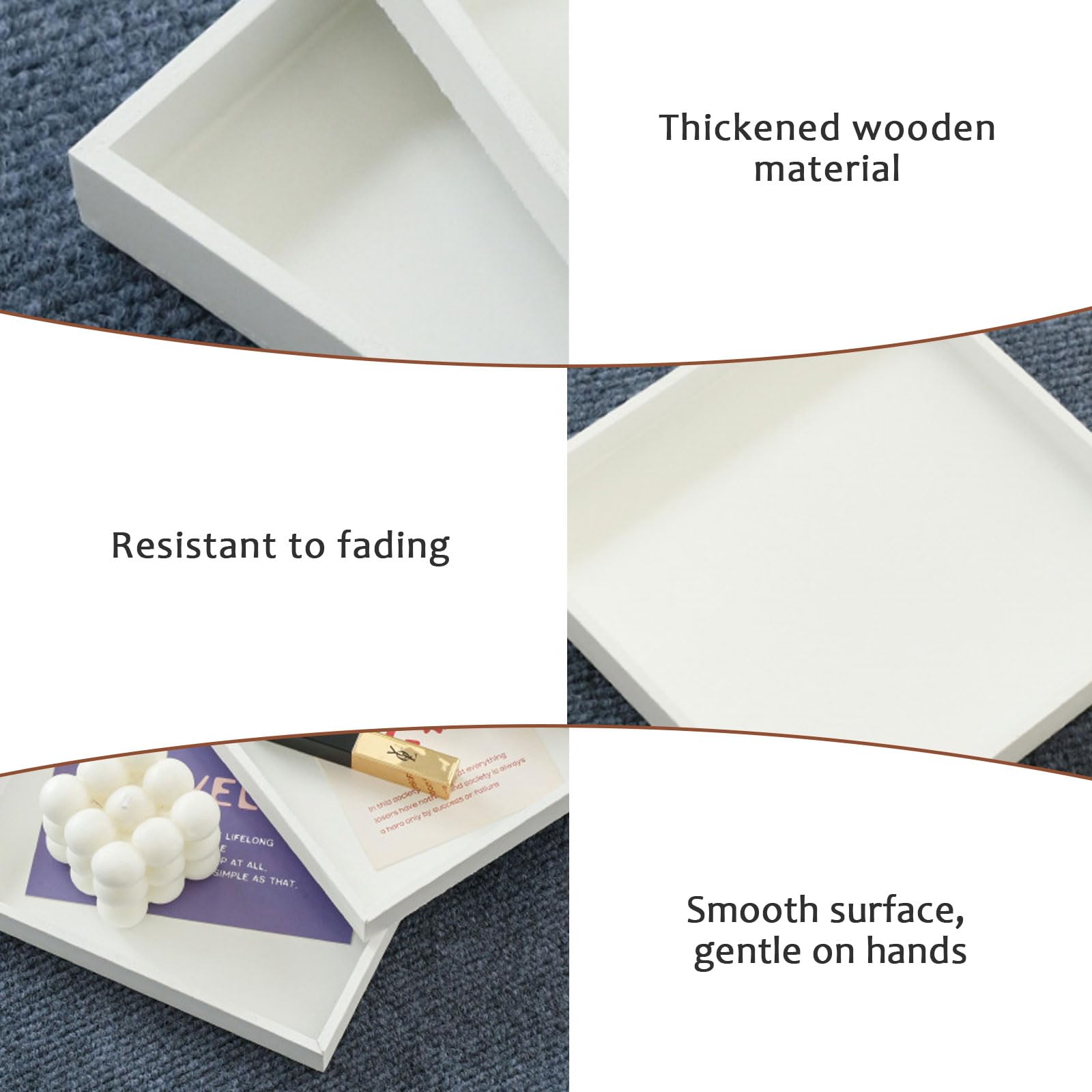 2 Stück Deko Tablett Weiß Quadratisch Dekotablett Holztablett Klein Badezimmer Tablett Dekoratives Serviertablett für Schmuck Lebensmittel Cosmetics Badezimmer Küche 20 X 20 cm