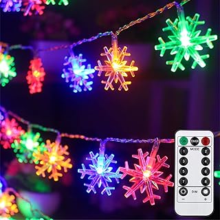 Color Changing LED Snowflake Christmas Lights Battery Operated Waterproof Snowflake String Lights 30 ft 60 LED Fairy Lights with Remote for Christmas Tree Garden Party Indoor Outdoor Décor