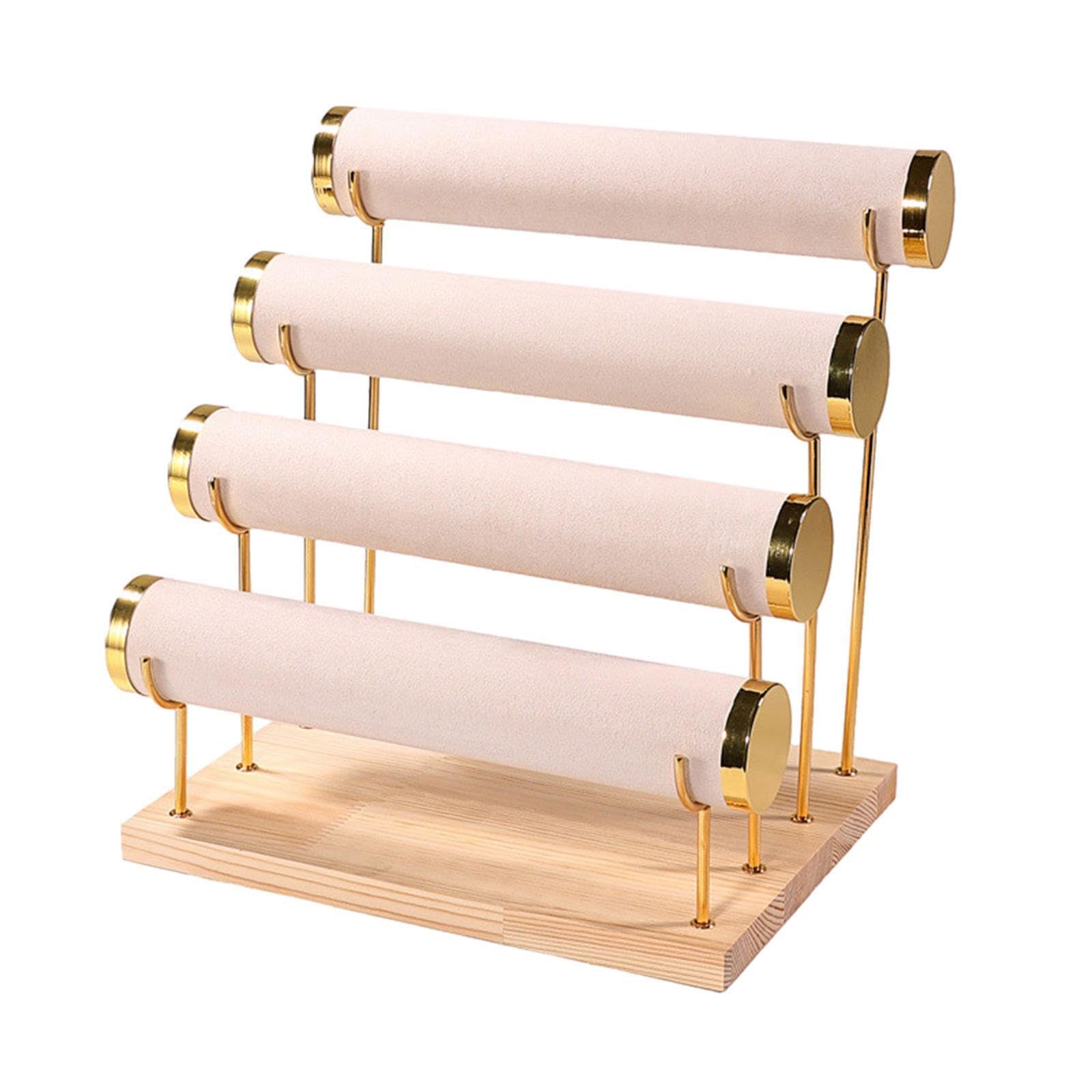 CYDZSRA Jewelry Display Rack 4 Tier Velvet Bracelet Holder For Organizing Jewelry At Home Or Retail Setting New Year Bracelet Displays For Selling Organizer, beige, 29x22x30.5cm