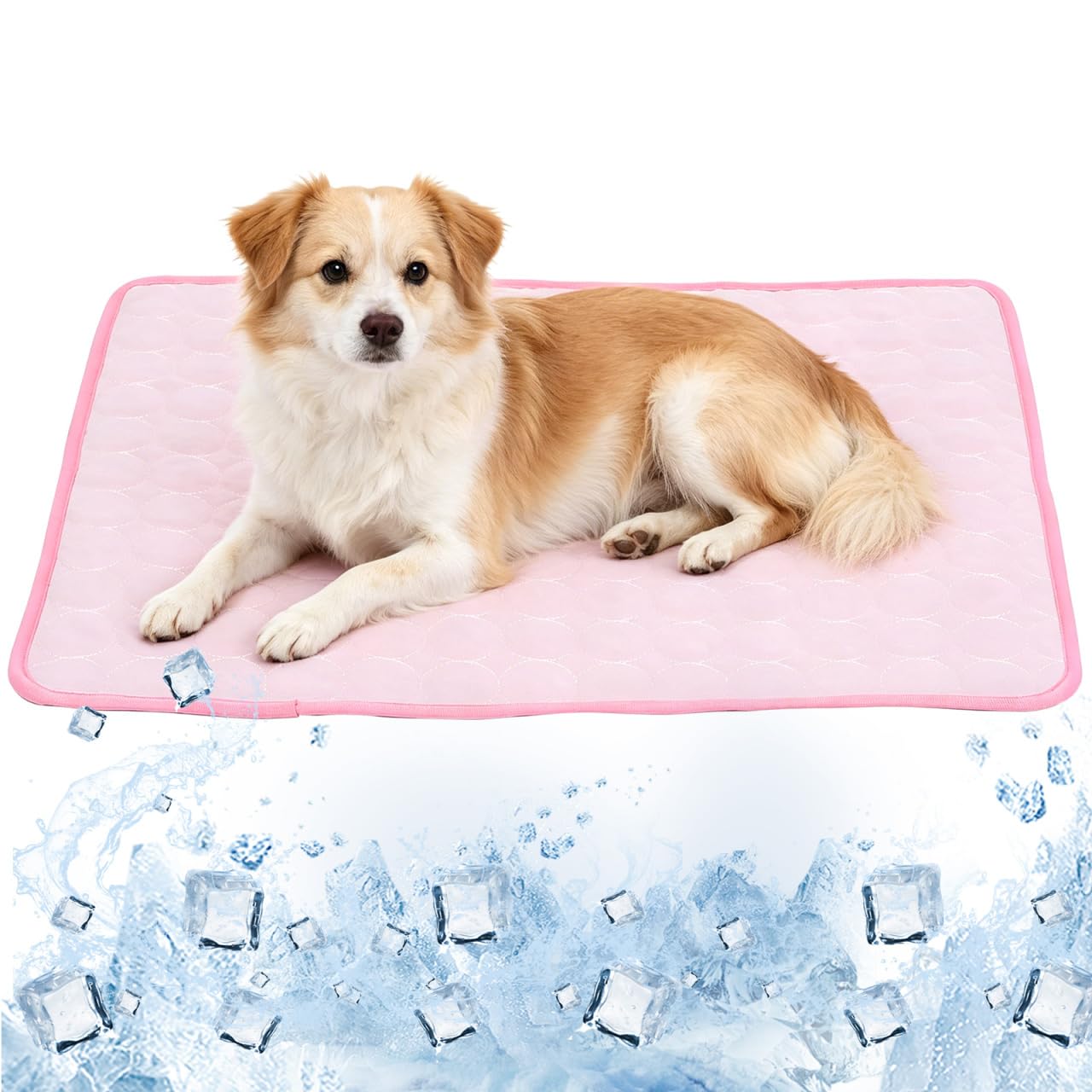 SOIMISS Large Pet Cooling Mat Foldable Ice Silk Dog Cat Pad Breathable Summer Bed Cushion For Indoor Outdoor Crate Kennel Car Travel Sleeping Floor Settle Mattresses Washable Blanket 27.6 Inches Pink