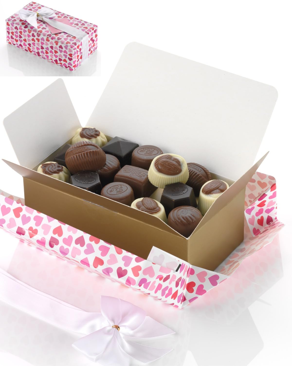 Ballotin de Pralines Belges 250 g, Coffret Cadeau Élégant avec Nœud. Assortiment Chocolats de Luxe Sans Conservateurs. Idée Cadeau Gourmand
