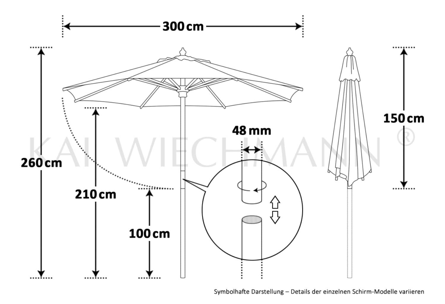 Kai Wiechmann Sonnenschirm 300 cm edel Windauslass UV-Schutz 50+
