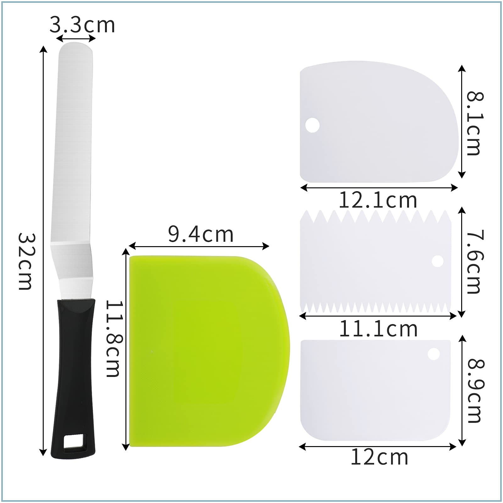 Set Da 5 Raschietti Per Torta E Spatola In Acciaio Inox - Accessori Per Pasticceria, Lisciare Crema E Glassare, Decorazione Dolci