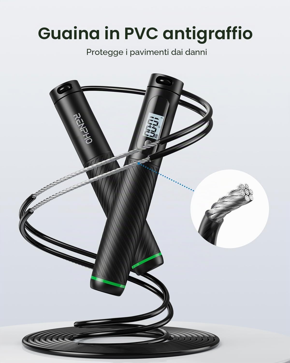 RENPHO Corda per saltare Smart Fitness Skipping Rope con analisi dei dati APP, corda per saltare allenamento, corda per saltare fitness, crossfit, sport professionale, corda per saltare