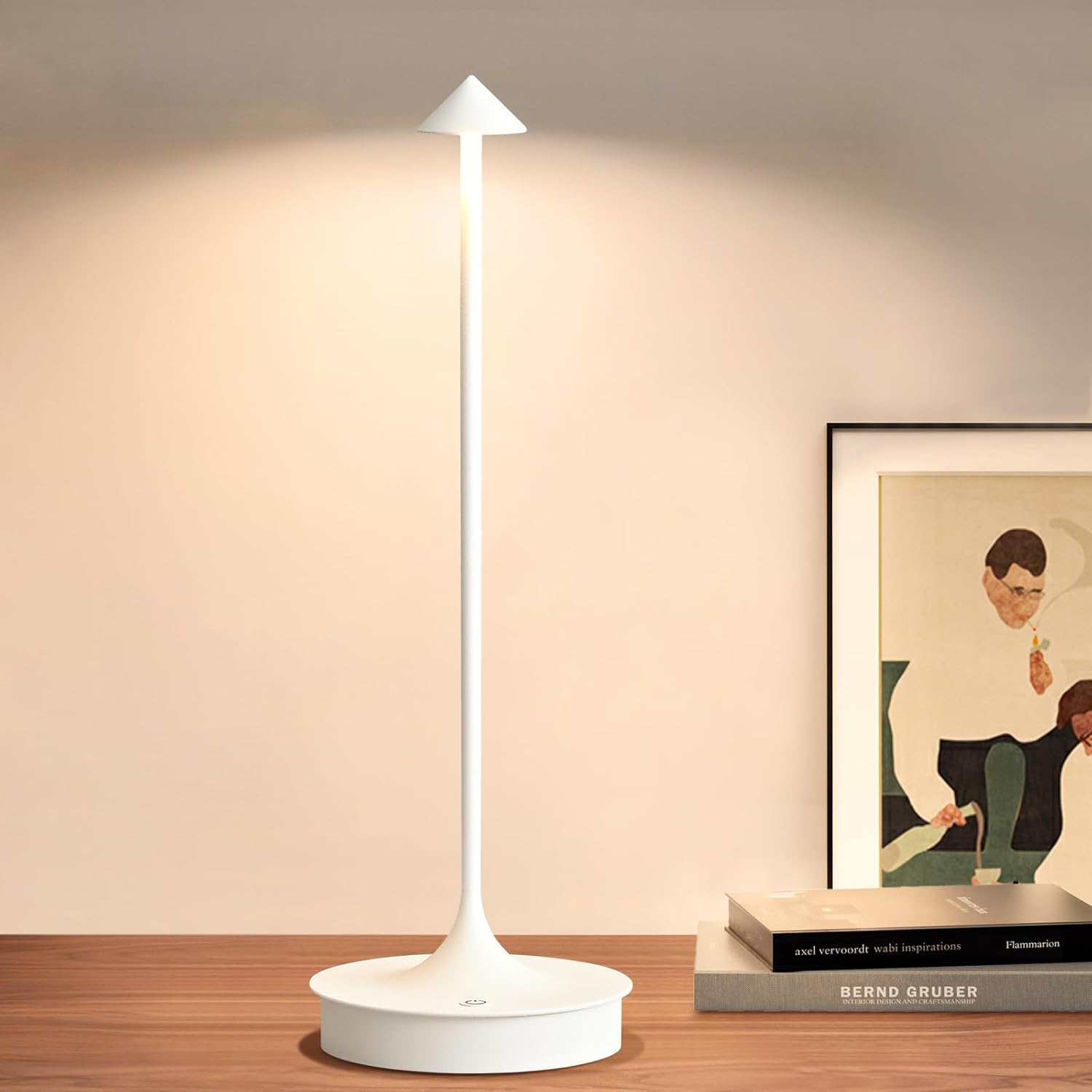 Small Cordless Table Lamp Rechargeable, Battery Operated Desk Lamp, 4000mAh LED Touch Lamp, Dimmable Portable Outdoor Waterproof Wireless Table Light for Restaurants/Bars/Outdoor(1PC,White)