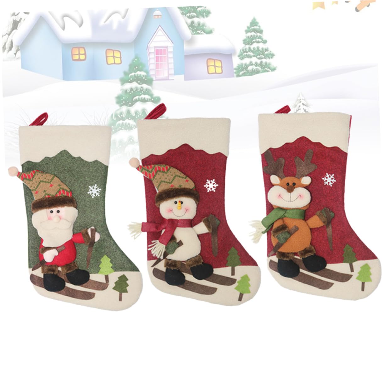 Medias Navideñas Decorativas de Santa Claus para Árbol de Navidad, 3 Piezas, Tela No Tejida y Felpa, Ideales para Llenar Chocolates y Regalos en Fiestas Varios Estilos