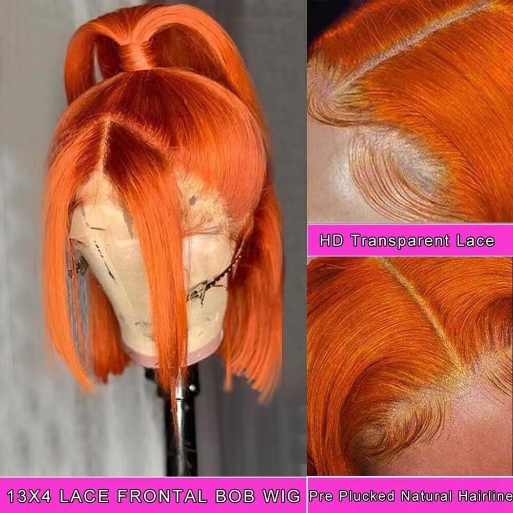 Amazon.com : #350 Ginger Bob Wig Human Hair Straight 13X4 HD  display picture 3