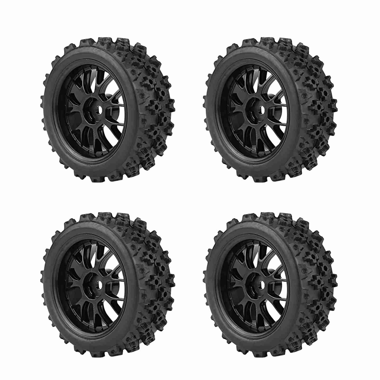 Hex 12Mm Koła i Opony Rc Opony Samochodowe Gumowe 4 szt. Zestaw Wyścigi Terenowe Opony do Pojazdów Gumowa Opona Obręcz Koła do Rc 1:10 Część Samochodowa (czarna) (czarny kontur)