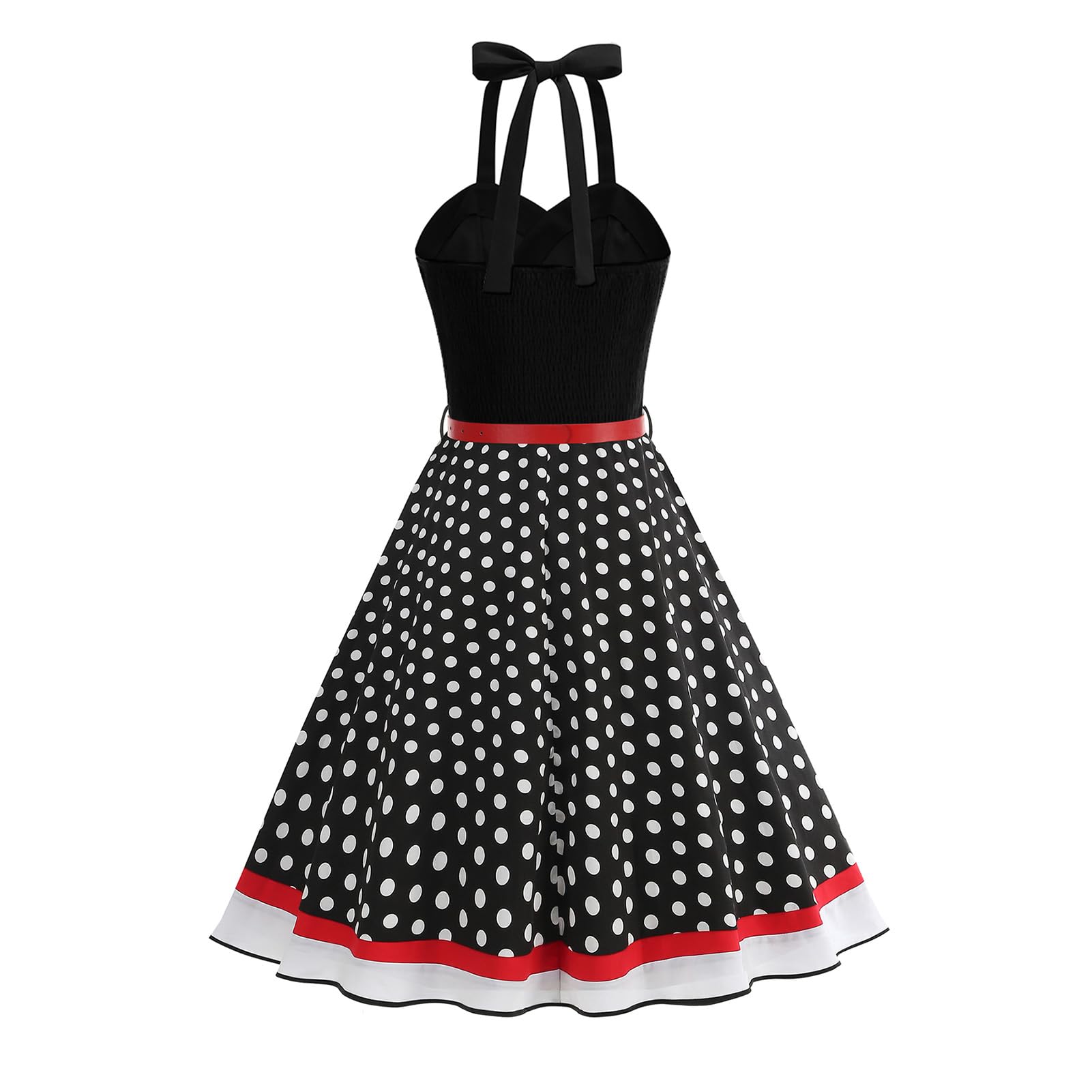 Robe trapèze des années 50 pour femme - Style rétro années 50 - Avec ceinture - Motif floral à pois - Rockabilly
