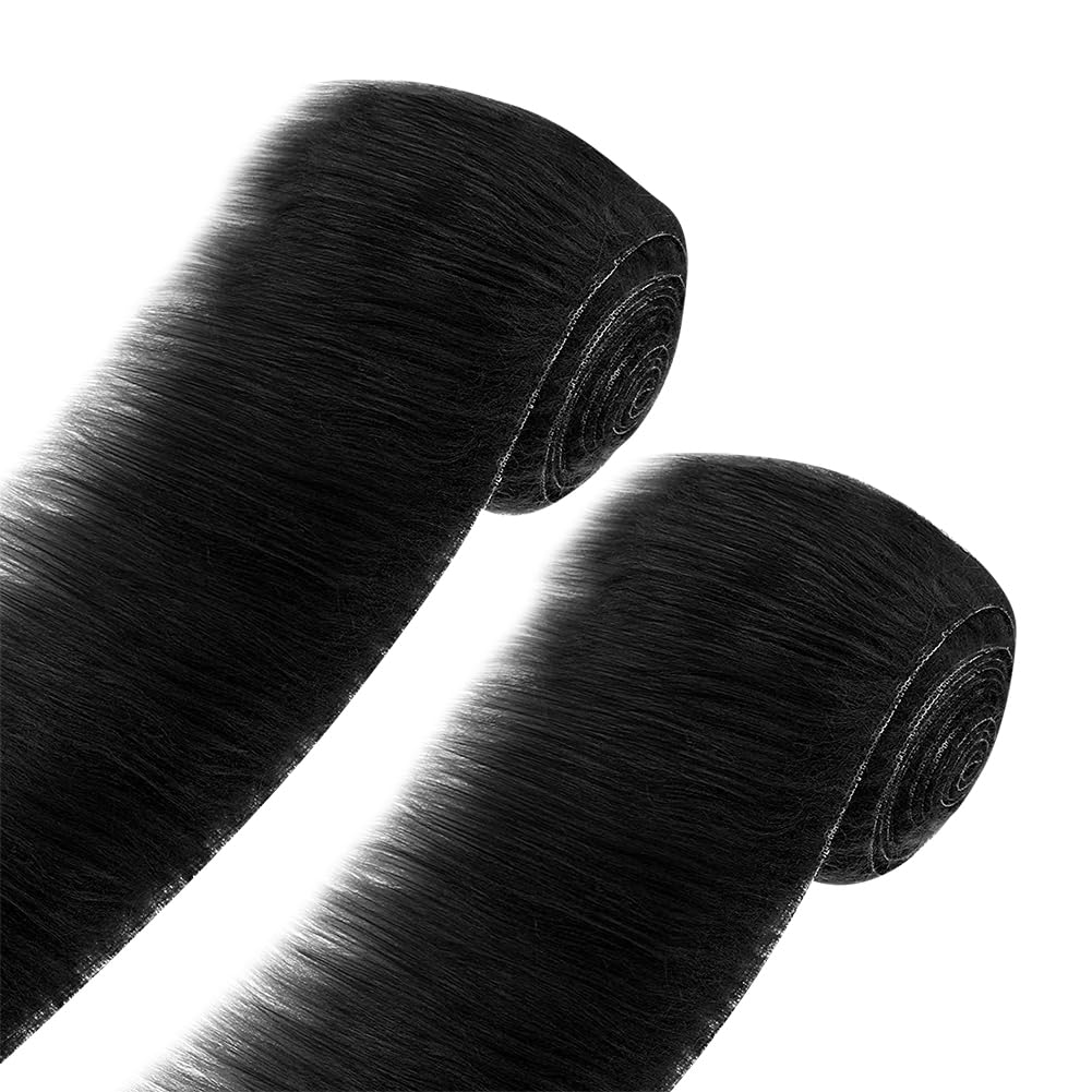 HugeDE 2 Pcs Faux Fur Ribbons Wide Fur Trims Plush Fluffy Ribbons Soft Fuzzy Ribbons Furry Trim Ribbons Fabric Fur Strips for Crafts Black