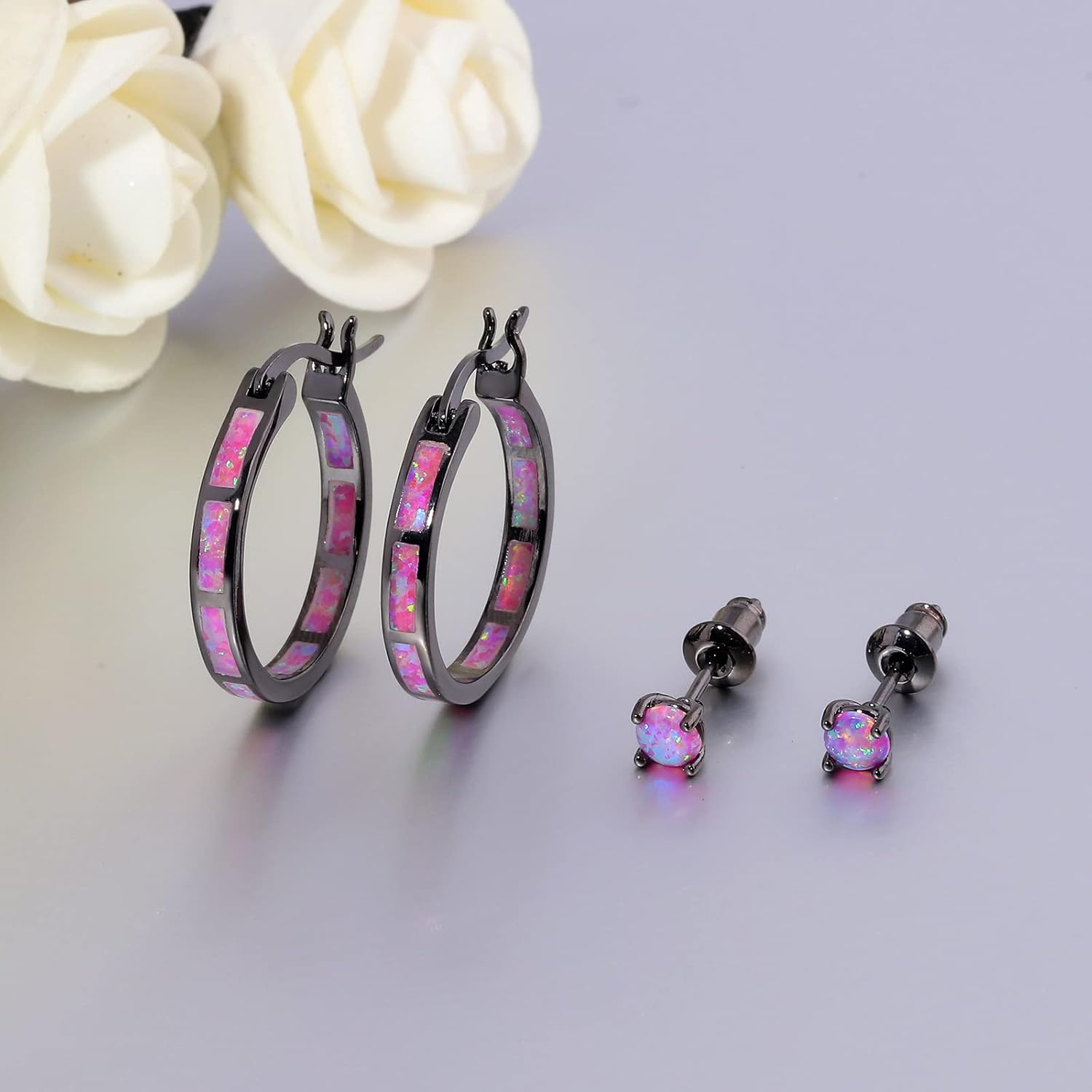 CiNily Sterling Silver/Rose Gold/Yellow Gold Plated Hoop Earrings 20mm,Multicolor Opal Small Hoop Earrings for Women Girls Hypoallergenic Jewelry for Sensitive Ears Gemstone Earrings