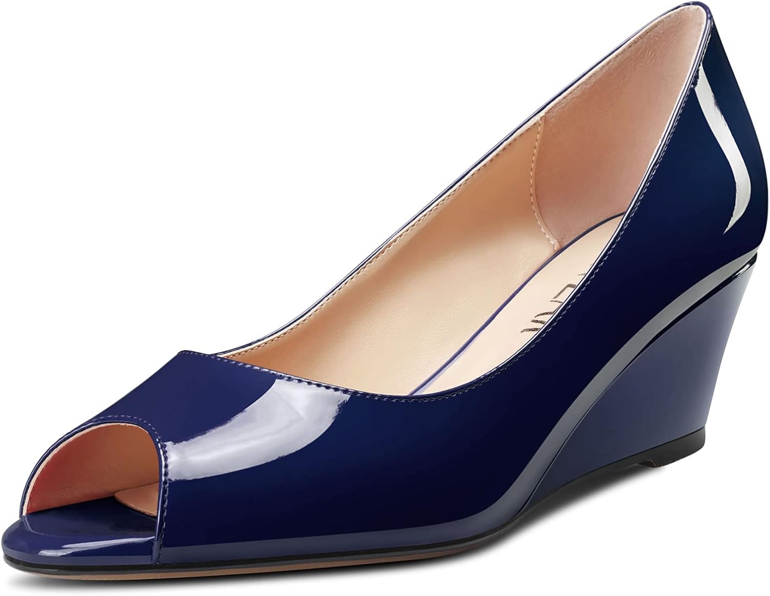 HEUIVZAR Women Wedge Pumps Open Peep Toe Mid Low Heel Slip-on Patent Dress Shoes Classic 2 Inch