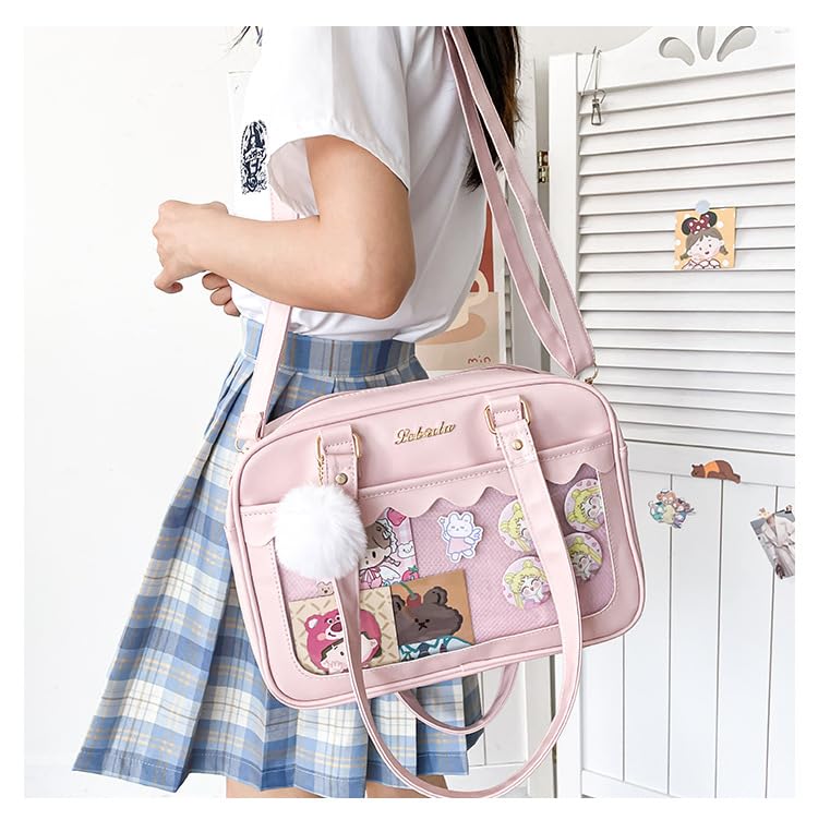 Cute Ita Bag for Women, Kawaii Crossbody Shoulder Bag Sling Purse Itabag Large Capacity JK Harajuku Grunge Aesthetic (Pink+fur ball)4
