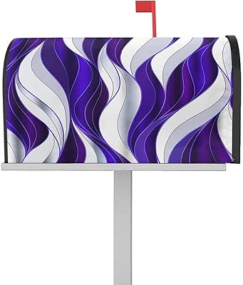 Magnetic Mailbox Cover Blue Purple White Gradient Lines Abstract Valance Twisted Geometric Standard Size Removable Post Letter Box Cover Waterproof Garden Yard Outdoor Decoration