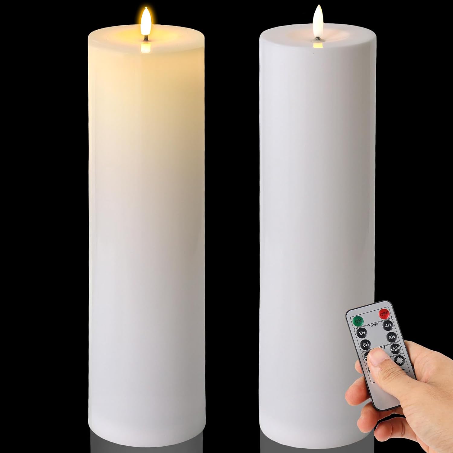 14" x 4" Large Outdoor Candles Battery Operated, Waterproof Flameless Candles Flickering with Timer Remote Control, Fake LED Pillar Candle for Patio Porch Lantern, White, 2 Pack