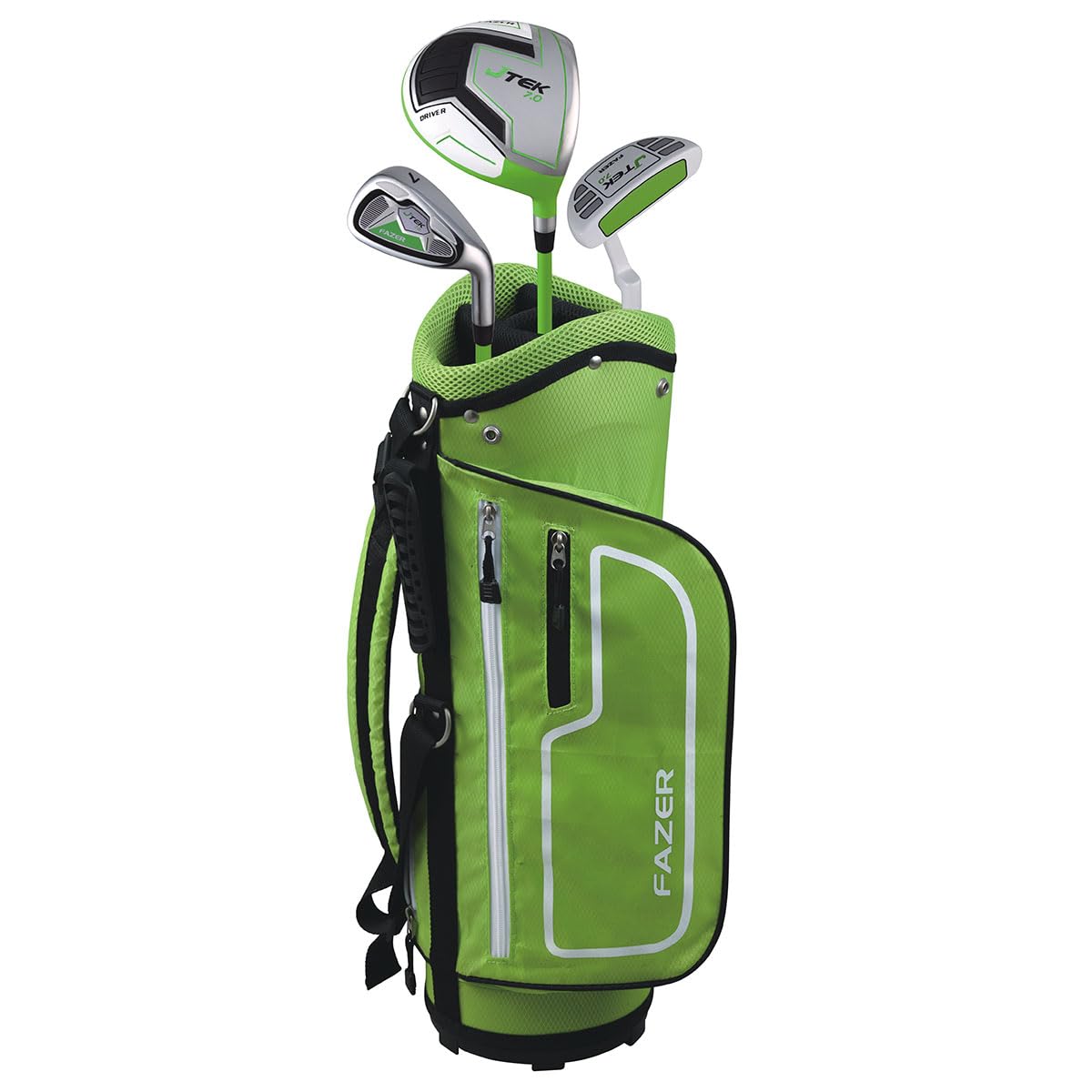 Junior J TEK Kids Golf Package Set with Oversize Driver, Irons, Putter, Bag & Headcovers - Lightweight Graphite Shafts, Soft Grips - Kids Starter Golf Clubs