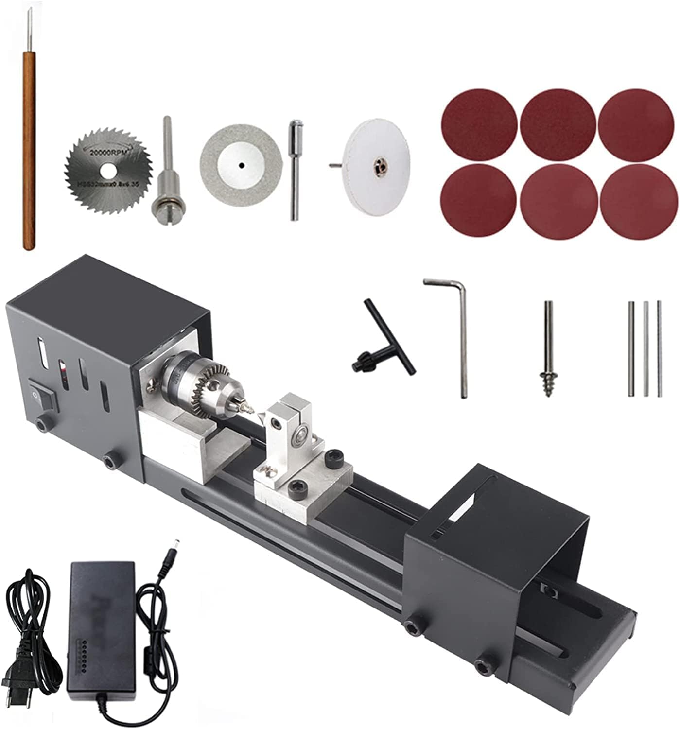 Mini Lathe Beads Polisher Hine, Metal Small Lathe DIY Wood Model Making Drilling Lathe Buddha Pearl Grinding Hine, Lathe Grinding Polishing Woodwork Tool (A)