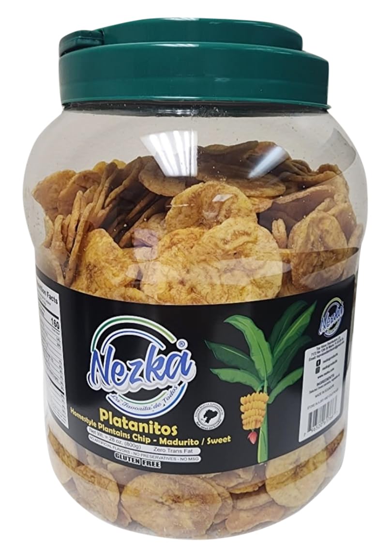 Nezka Sweet Plantain Chips - Delicious Crunchy Snacks and Side Dish - Jar of 28 oz (Pack of 2)