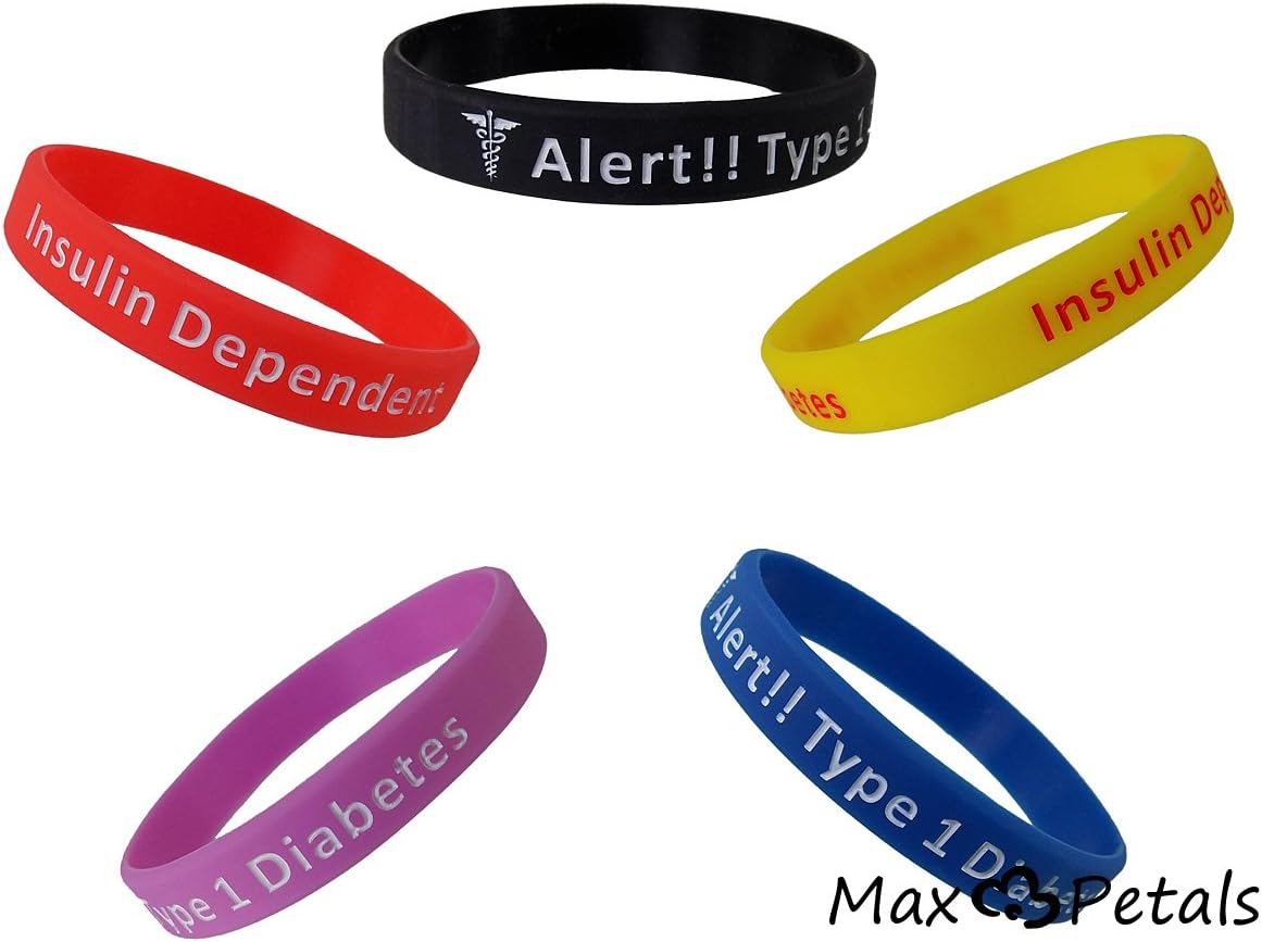 5 Pack - Diabetes Type 1 Insulin Dependent Silicone Bracelet Wristbands