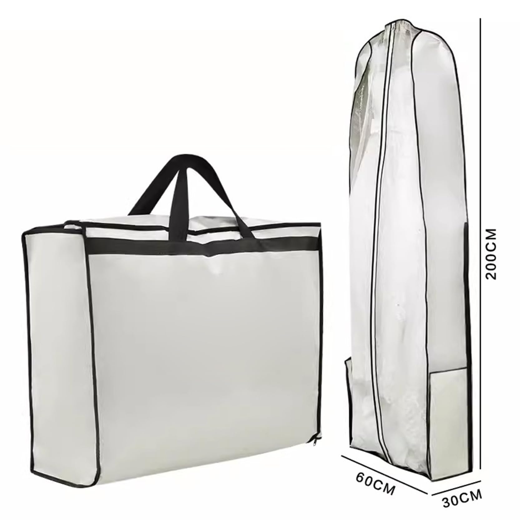 Bolsas de ropa para vestidos, fundas de ropa para vestidos de novia, altura 62,99 "/78,74", fundas plegables para bolsas de vestir con cremallera, transpirables, negro-60 x 20 x 200 cm (negro 60