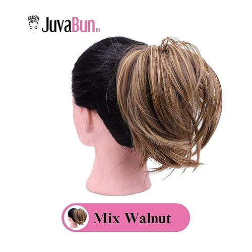 Miniatura 2 de Juvabun Moño recto  Mezcla de nogal  Extensiones de cabello para mujer  Crea peinados completos para eventos, uso diario  Lavable, realista,