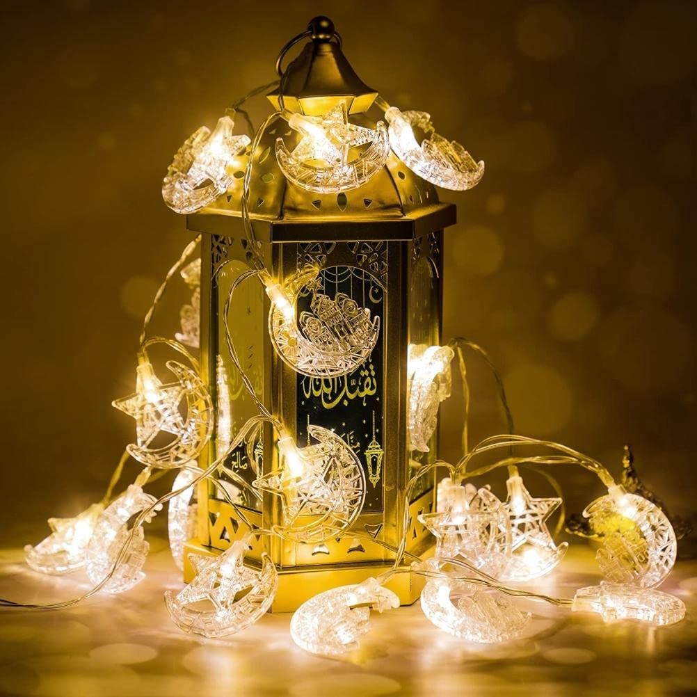 Ramadan Lichterkette – Batteriebetrieben, 1,65 M, Mit Mond & Sternen | Für Eid & Festdekoration