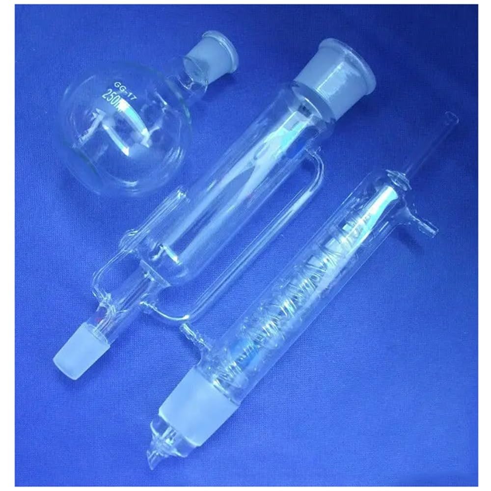 Instrumentos y Equipos de Laboratorio Aparato de vidrio Soxhlet de 250 ml con condensador en espiral y cuerpo extractor. Cristalería de laboratorio.