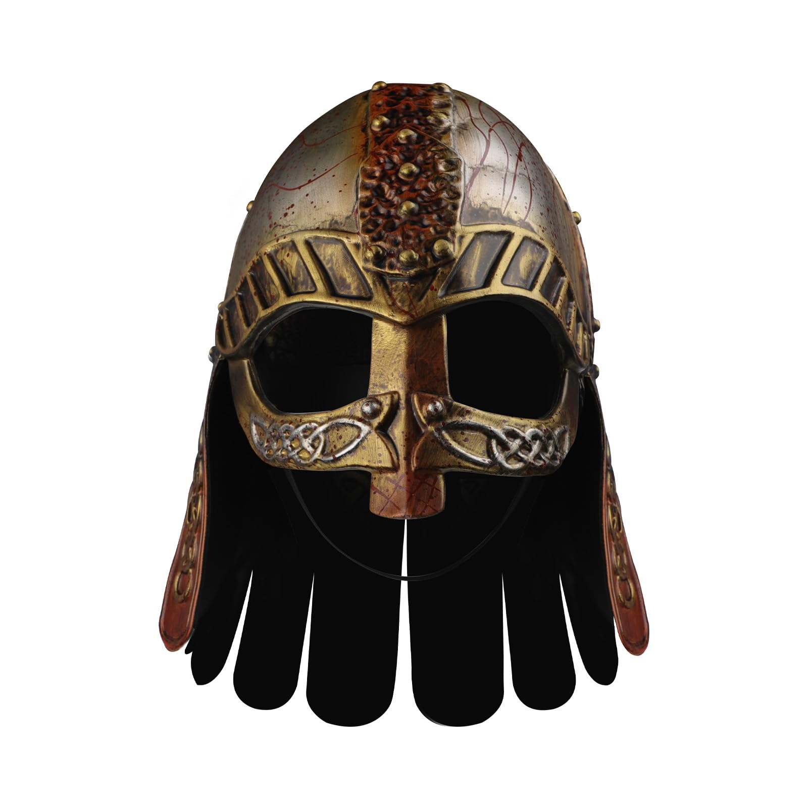 Viking Warrior Helmet Medieval Renaissance LARP Battle Headgear Halloween Wolf Armor Costume Lightweight Vintage Party Cosplay Prop with Celtic Patterns & Blood Splatter Effect (Classic Color)
